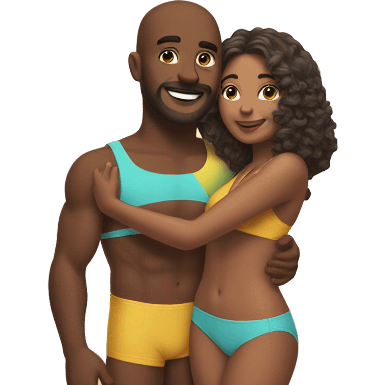 hugging couple selfie moment in bathing suits  emoji