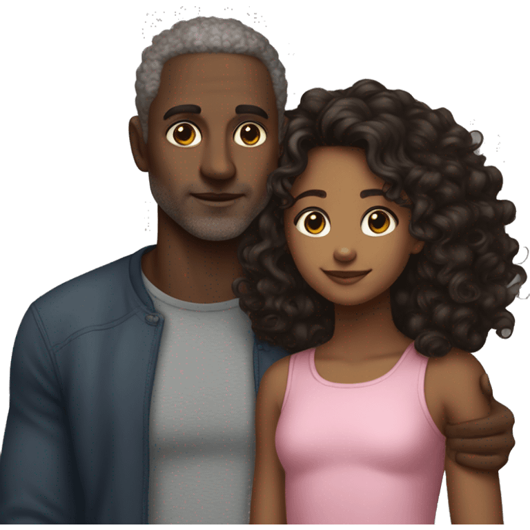 Darkskin low haircut Father and lightskin dark long curly hair daughter emoji