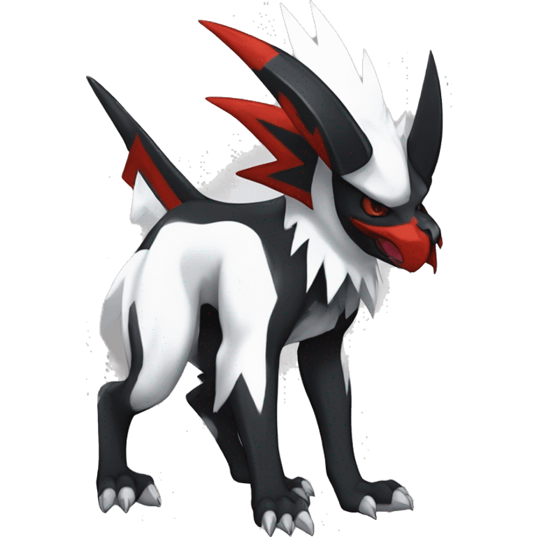 Black Cool Edgy Absol-Houndoom-Garchomp Fakémon Digimon with Red and white Edgy markings, full body, outlinEd emoji