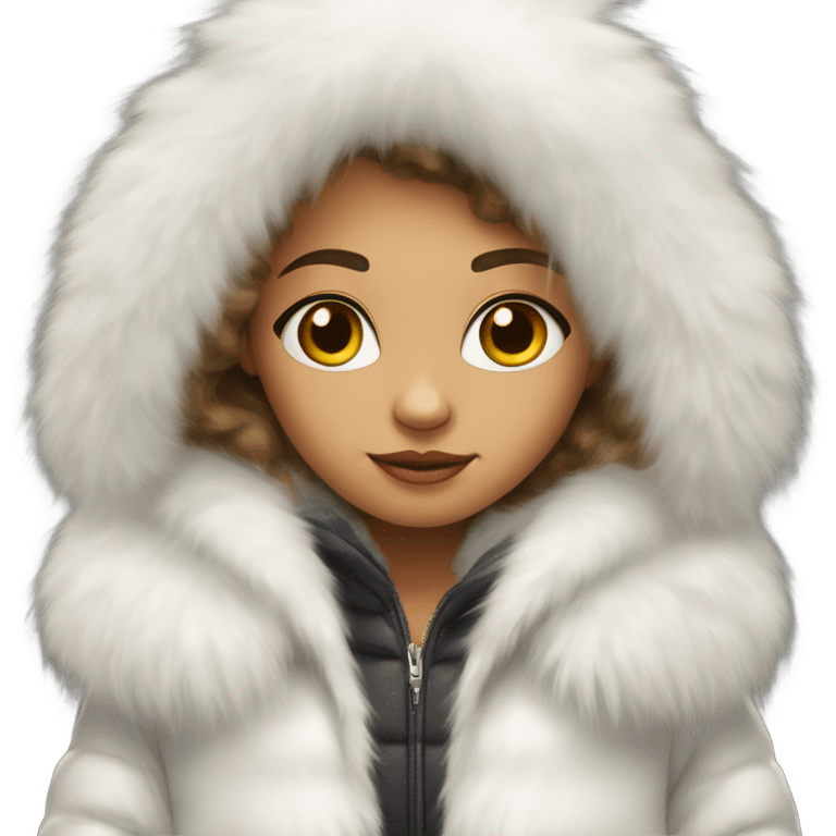 Girl in a extremely big fluffy oversized white fur coat with hood on. The fur is real and it’s very obvious big and fluffy  emoji