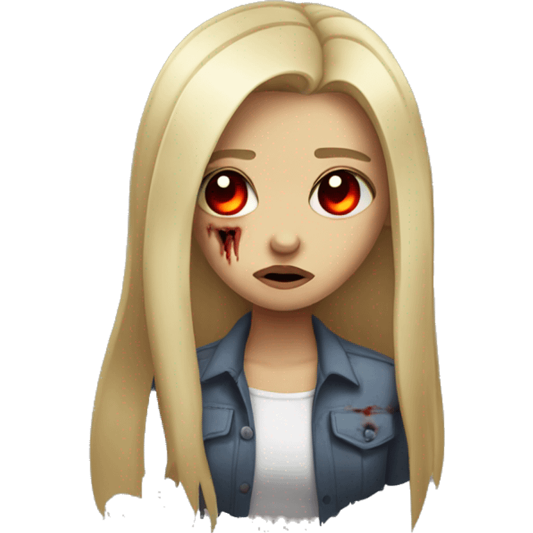 zombie girl, blonde hair, straight expression. red eyes emoji