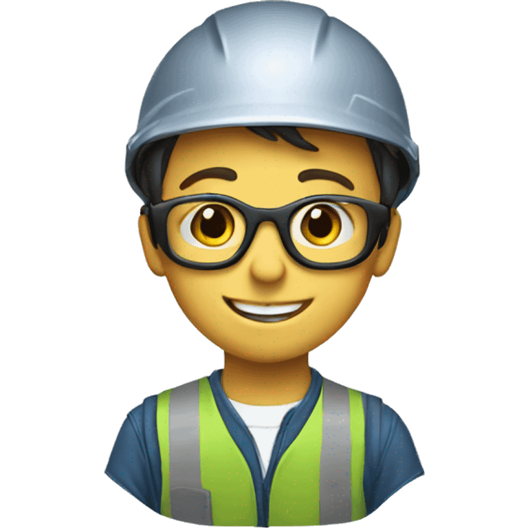 smiling boy with safety helmet and glases emoji