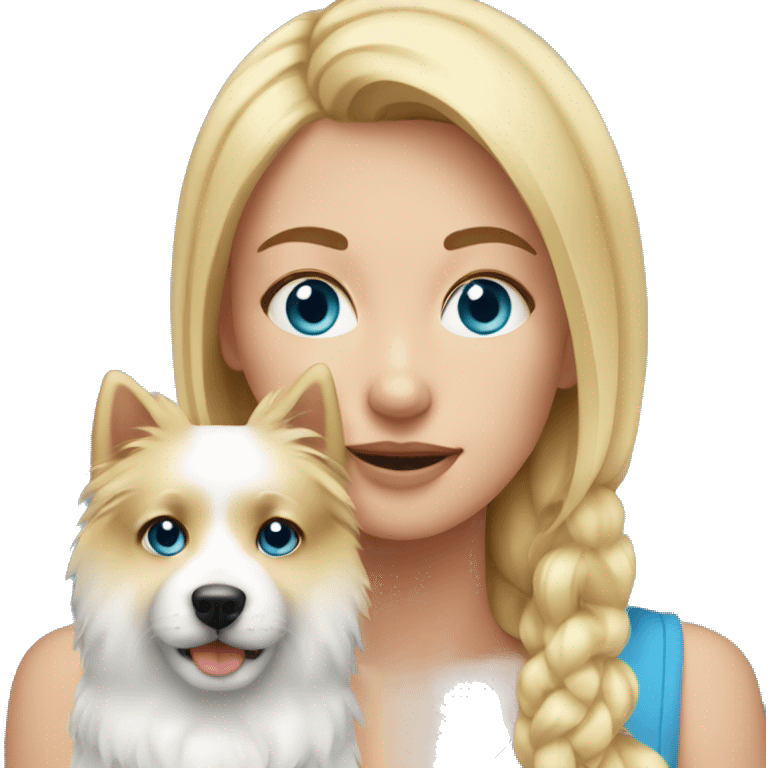 Blonde girl blue eyes holding spitz  emoji