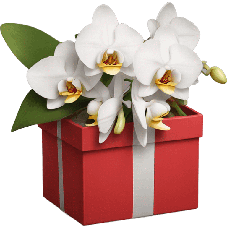 Realistic orchid bouquet in a red box emoji