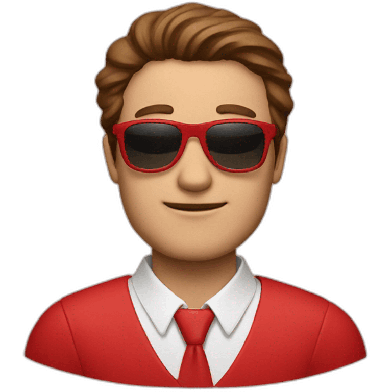 a tall man with brown hair wearing red clothes and sunglasses emoji