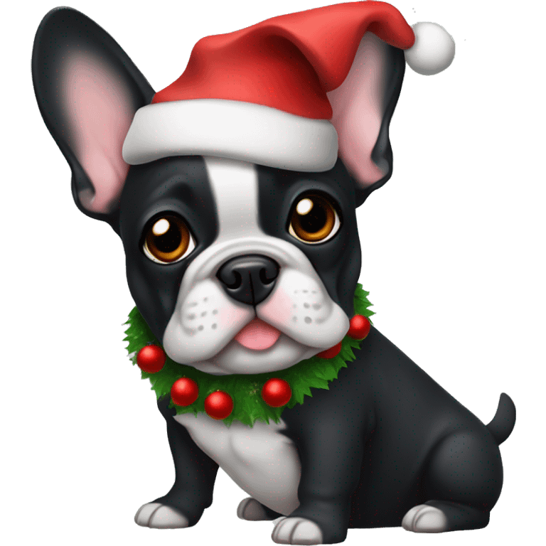 Frenchie black with Christmas hat  emoji