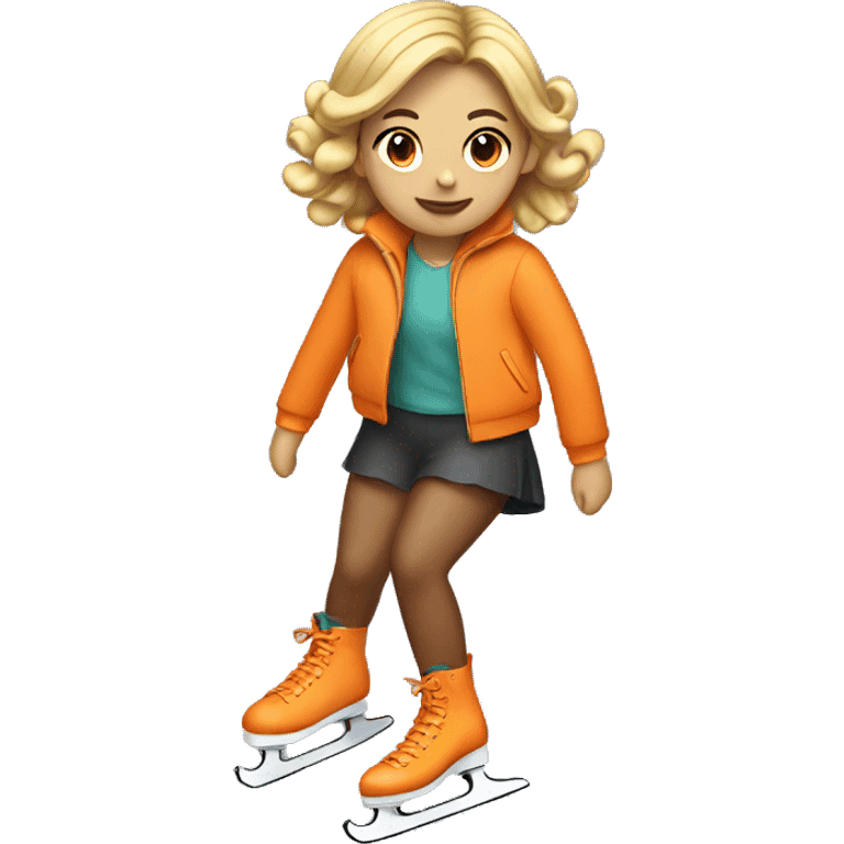 Girl figureskating with flower tights and orange jacket emoji