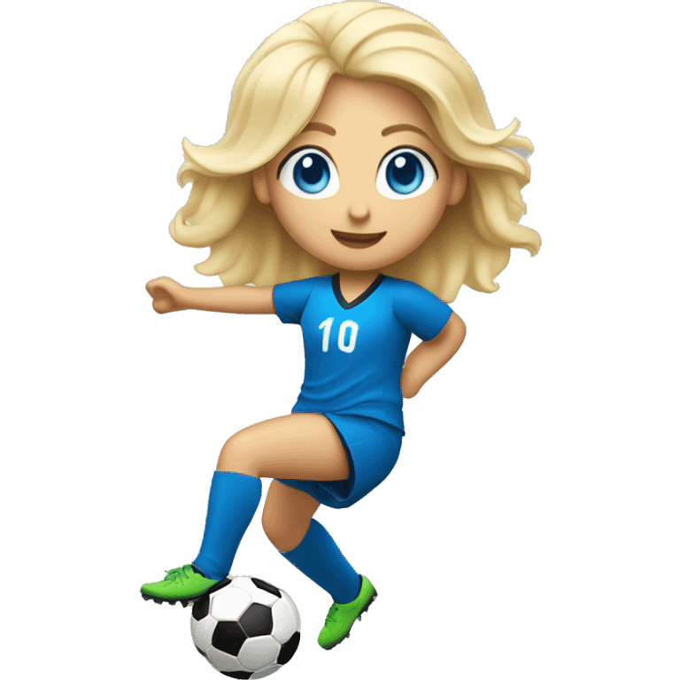 blonde girl blue eyes playing soccer and does bicycle kick emoji