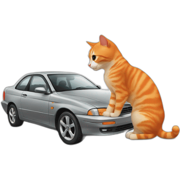 orange cat checking car engine emoji