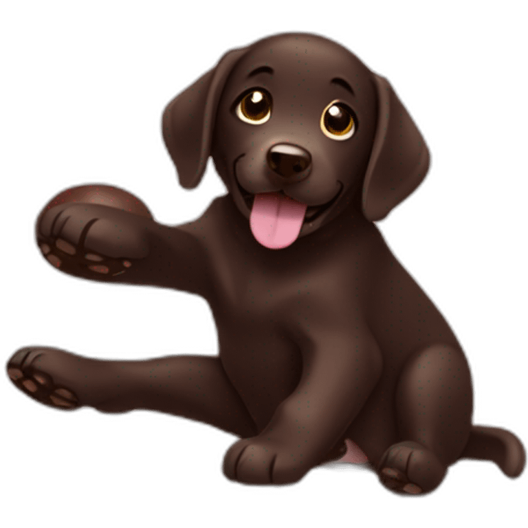 Chocolate labrador playing with woman long black hair emoji