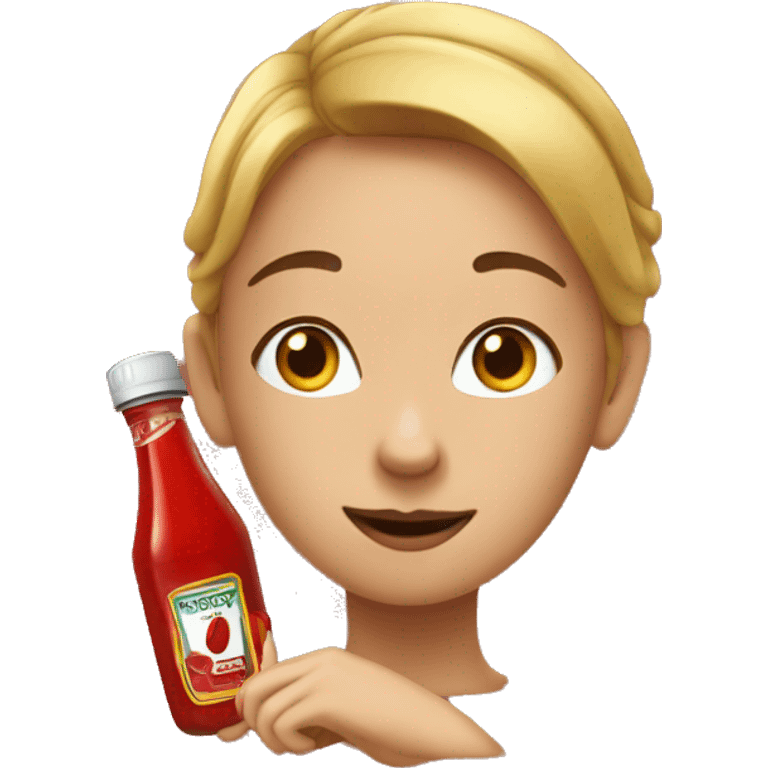 a bottle of ketchup with a girl face emoji