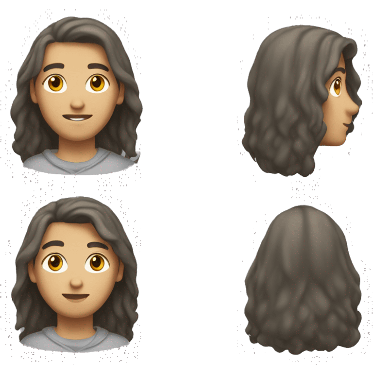 teen with mullet hair style with brown hair and brown eyes and gray hoodie  emoji