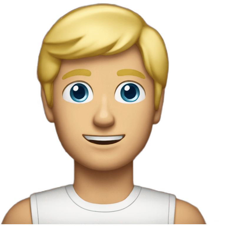 a blond man with blue eyes making a pizza emoji