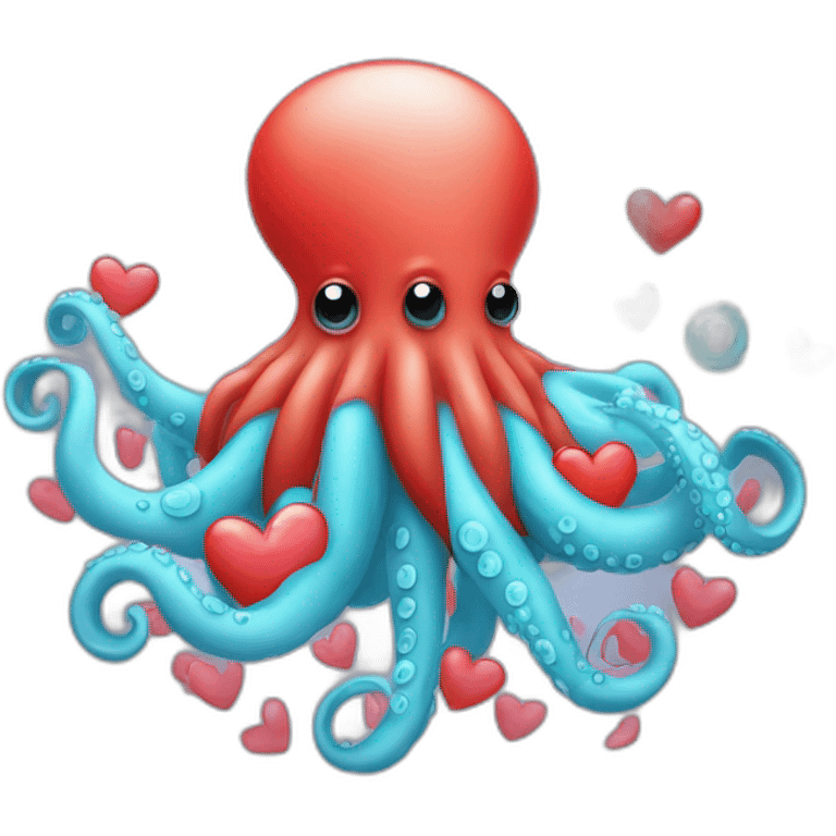 Sky blue Octopus with red hearts in his tentacles emoji