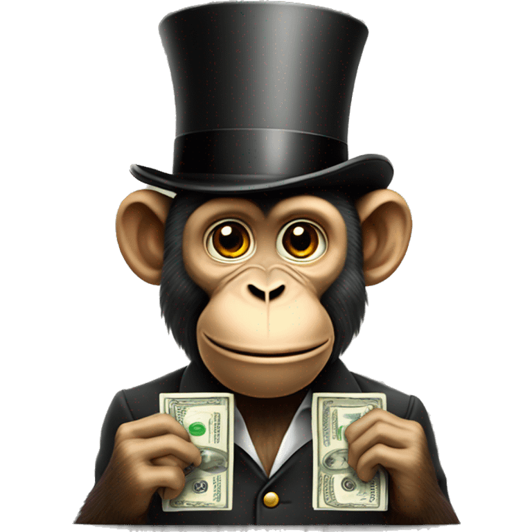 Monkey wearing a top hat holding cash  emoji