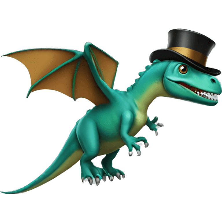 flying dinosaur with top hat emoji