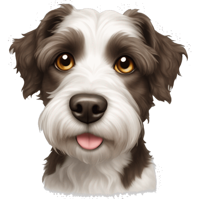 dog white with dark brown spot over left eye Australian aussiedoodle boston terrier mix emoji