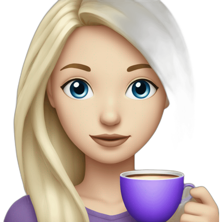 white blonde girl with blue eyes that is holding cup with purple tea emoji