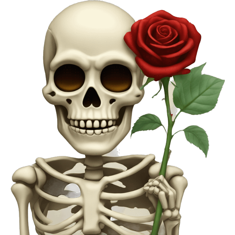 Skeleton holding a dark red rose  emoji