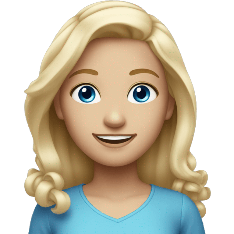 Girl with medium light blonde hair blue eyes smiling emoji