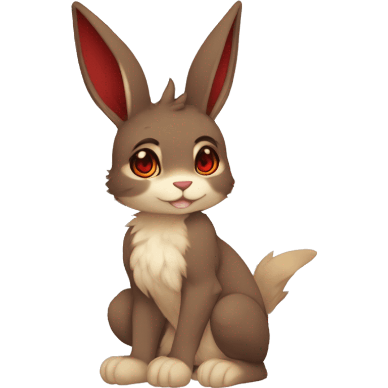 Cute, Chibi, Kemono-style, Anthro, Fur-Sona, Dark-Brown, Normal-type-Ground-type Tan-Rabbit-Fakémon with Dark-Red eyes, beige belly, beige paws, beige feet, beige freckles, full body emoji