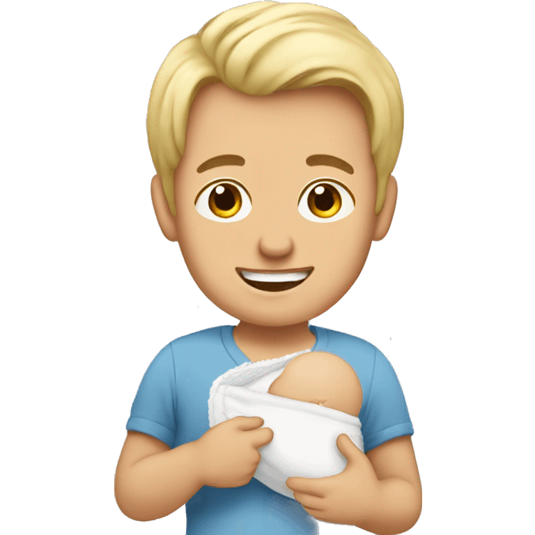 blonde dad changes diaper to baby emoji