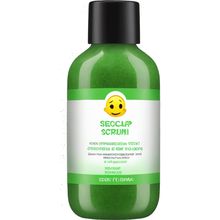 bottle of scalp scrub with label emoji