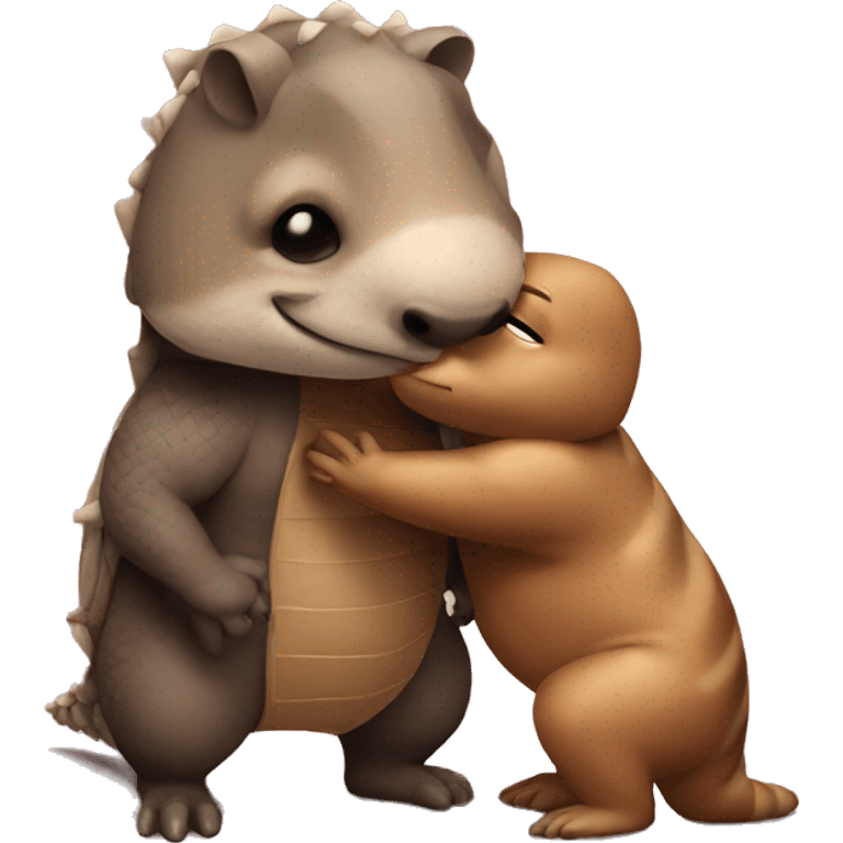 An muscular armadillo and lean otter kiss emoji