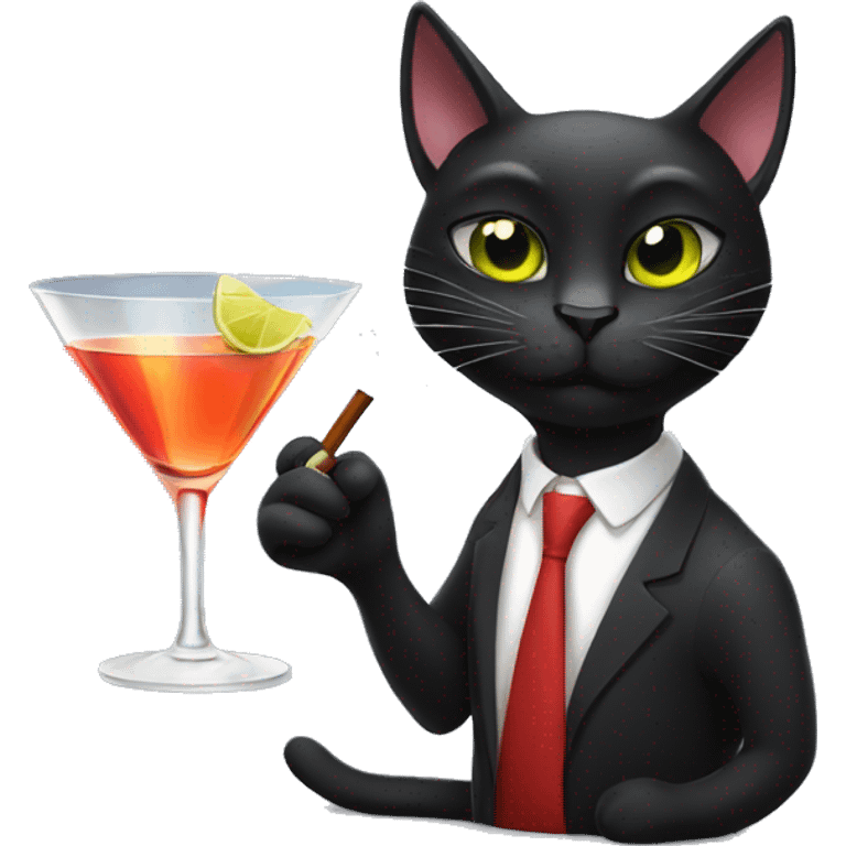 Black cat smoking and drinking a martini emoji