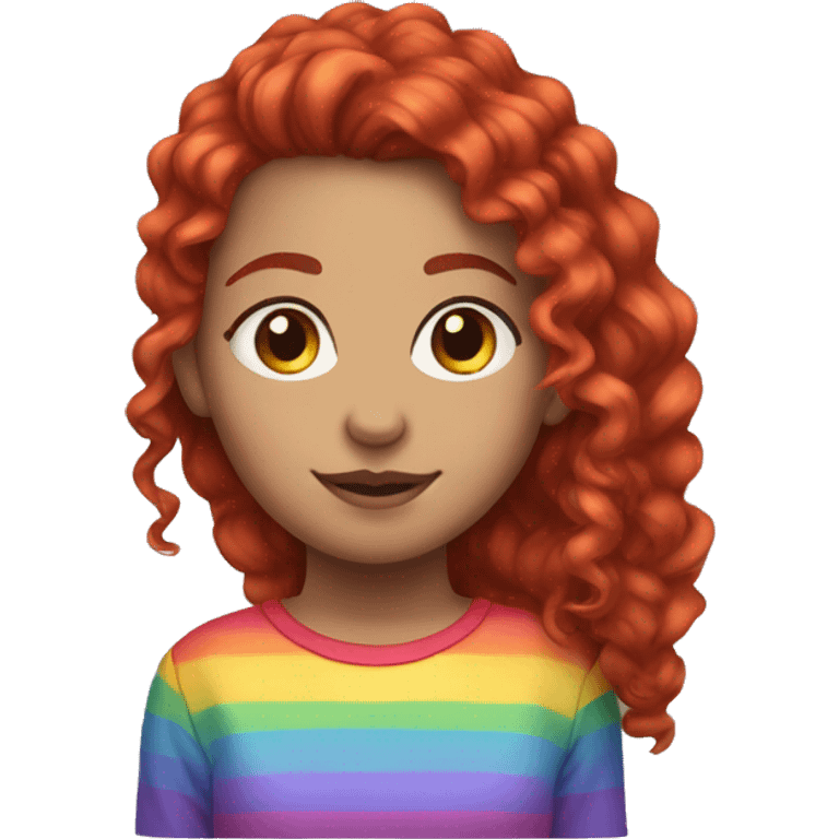 a girl with red curly hair in a pony tail with rainbow shirt emoji