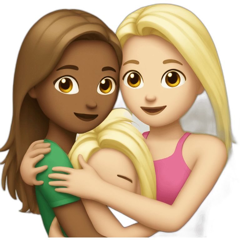 two girls hugging one blonde and one brunette  emoji