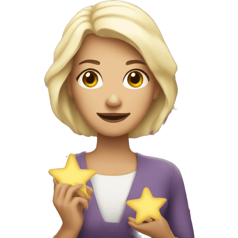 white blonde woman holding stars in her hands emoji