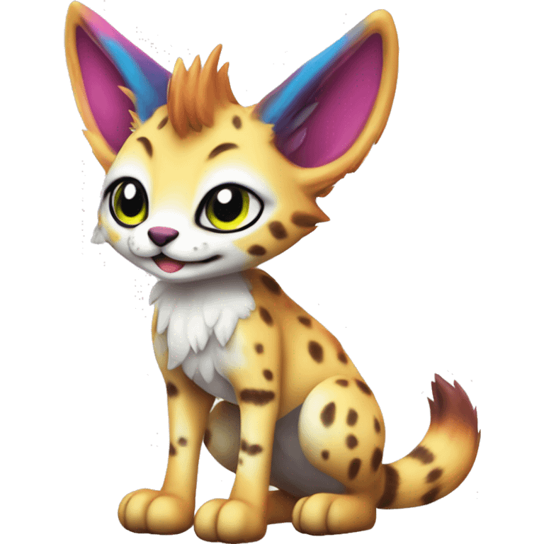 Cute Kawaii Epic Colorful Sergal-Serval-Vernid full body emoji