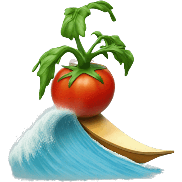 A tomato surfing a big wave emoji