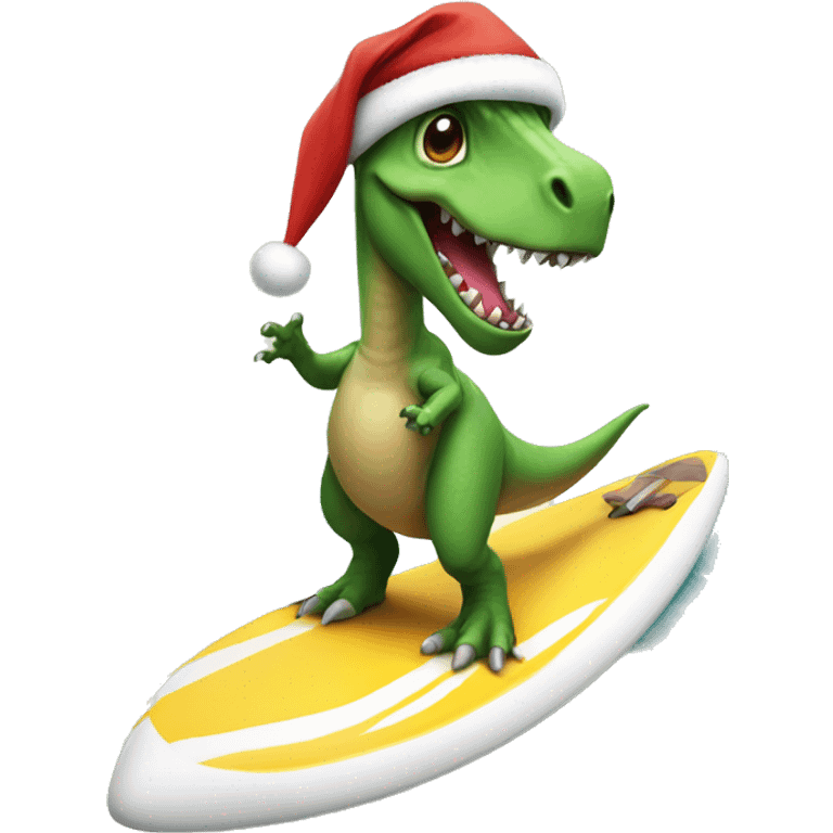 dino wearing a santa hat on a surfboard  emoji