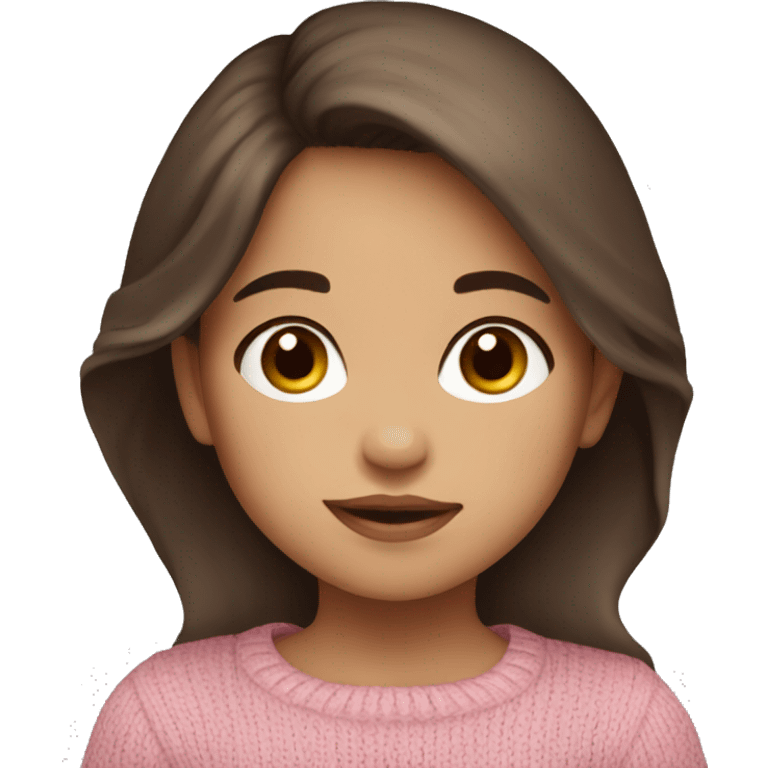 toddler girl, hispanic, long brown hair, brown eyes, pink sweater, winter emoji