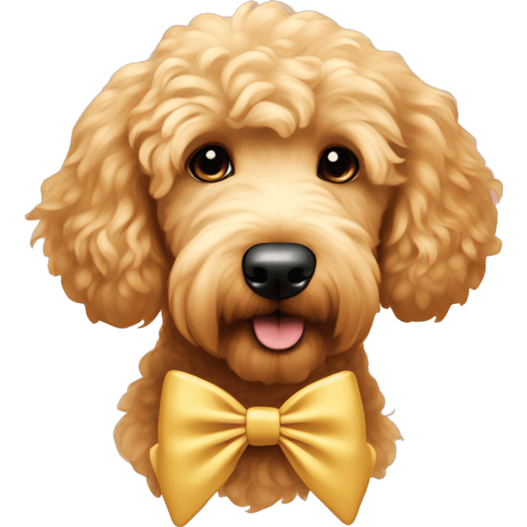 golden doodle with tan coquette bow emoji