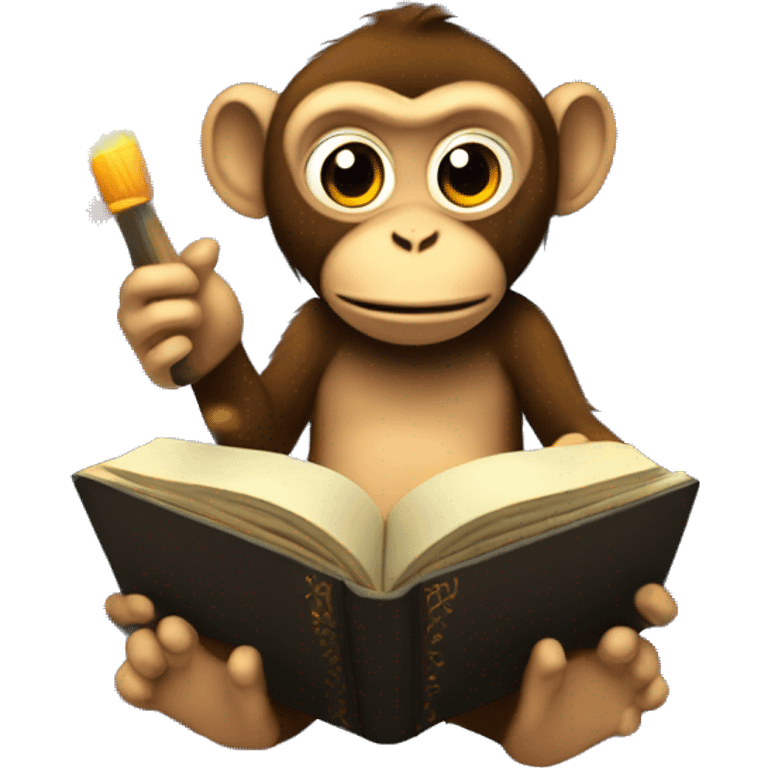 Monkey reading a bible with sparks and pretty stuff coming out emoji