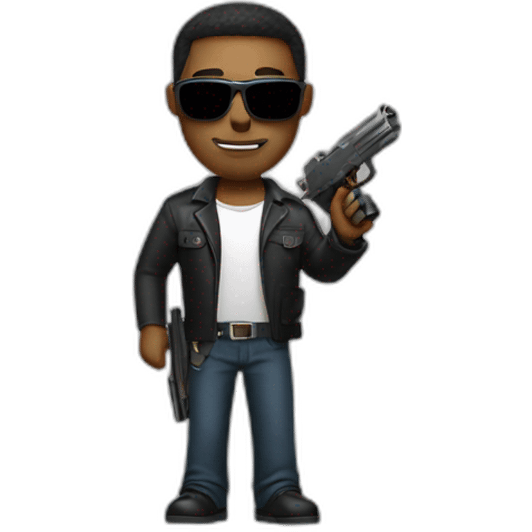 Man with sunglasses , gun emoji