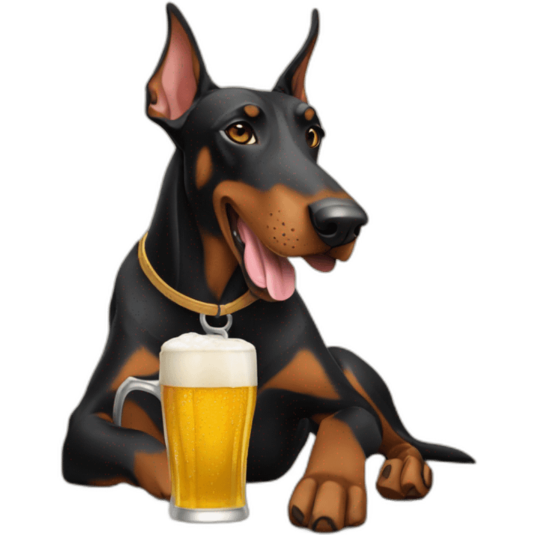 Doberman drinking a beer emoji