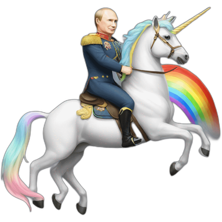 Putin rides rainbow unicorn emoji