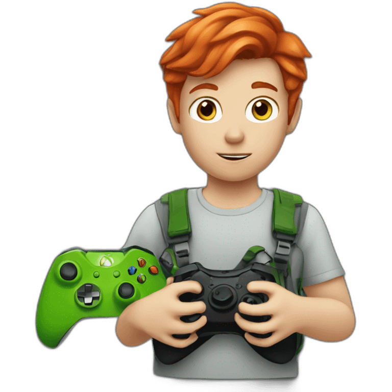 red-haired boy with eyes with the xbox logo emoji