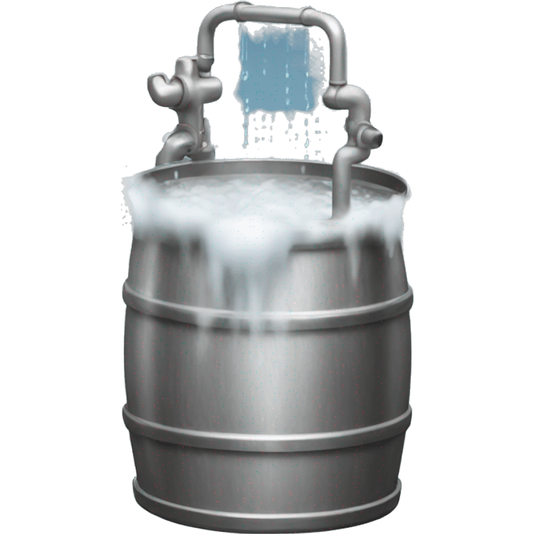 metal keg beneath a hot shower with clouds of steam emoji