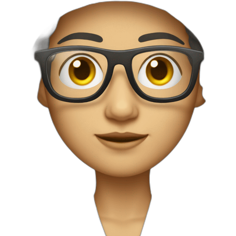 mujer pelo rojizo largo con lentes emoji