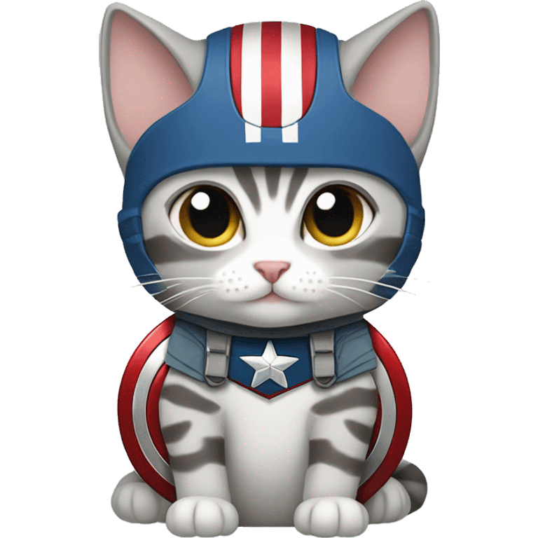 Light gray tabby cat wearing a Captain America costume  emoji