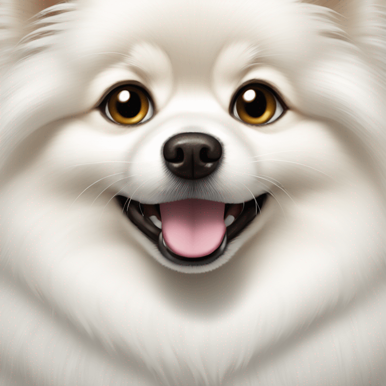 White Pomeranian with black eyes and nose emoji