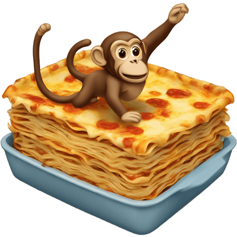 Monkey flying on top of lasagna emoji