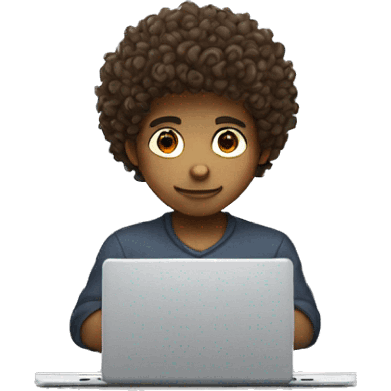 A boy with curly hair but behind the laptop, be a programmer emoji