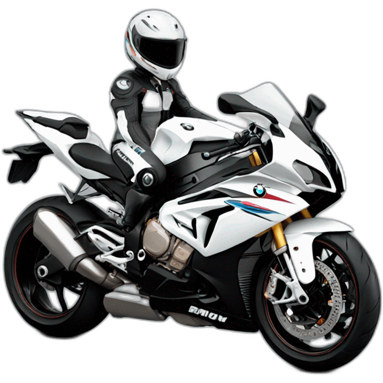 White BMW 1000rr with a rider wearing black shark helmet emoji