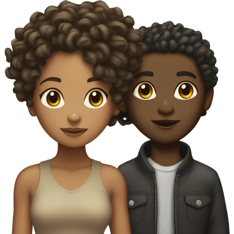 lightskin girl w curly hair next to a black boy with LOCS emoji